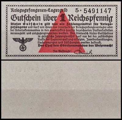 Германия 1 пфенниг 1939-1945 UNC Для лагерей военнопленных