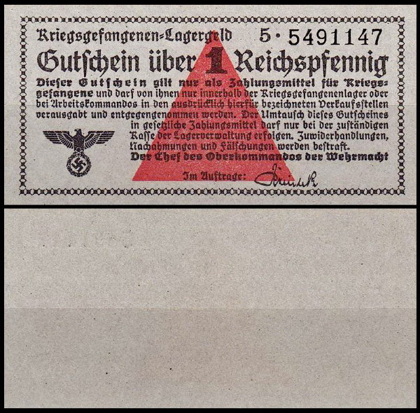 Германия 1 пфенниг 1939-1945 UNC Для лагерей военнопленных
