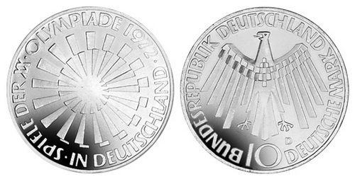 Германия, 10 марок 1972 год, XX Олимпийские игры в Мюнхене, В Германии, ПРУФ