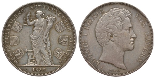 Бавария 2 талера 1837 монетный союз шести южных немецких земель