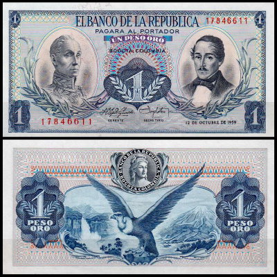 Колумбия 1 песо 1959-1977 (UNC Pick 404)