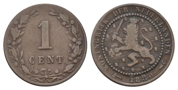 Нидерланды 1 цент 1880 год