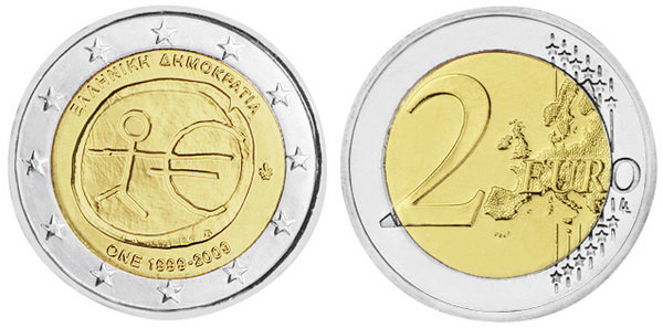 Греция, 2 евро 2009 год, 10 лет валютного и экономического союза