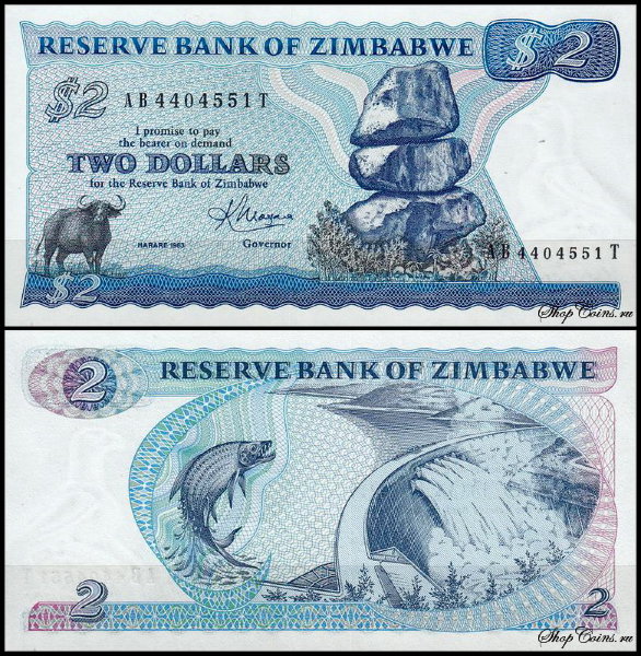 Зимбабве 2 доллара 1983 (UNC Pick 1b)