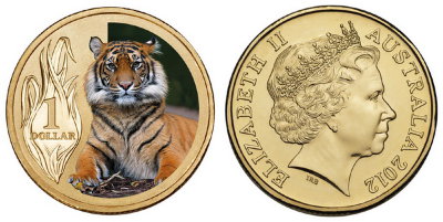 Австралия, 1 доллар 2012 (UNC, бронза) Суматранский тигр