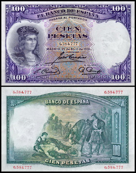 Испания 100 песет 1931 (AUNC Pick 83)