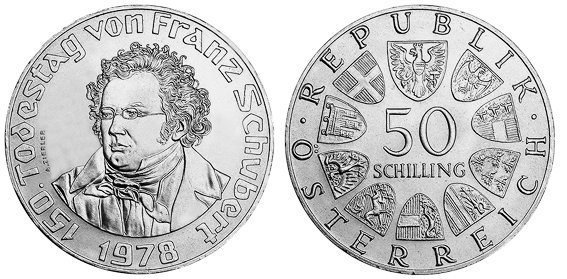 Австрия, 50 шиллингов 1978 год, Франц Шуберт