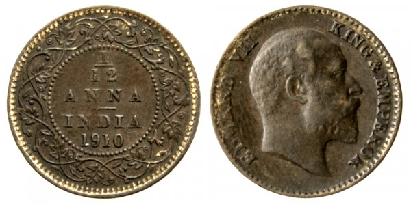 Индия, 1/12 анны 1910 год