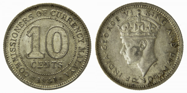 Малайя, 10 центов 1941 год