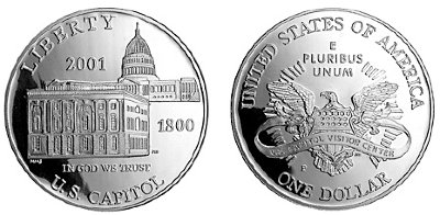 США, 1 доллар 2001 год, Туристический центр Капитолия, ПРУФ