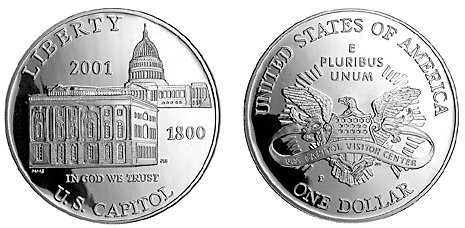 США, 1 доллар 2001 год, Туристический центр Капитолия, ПРУФ