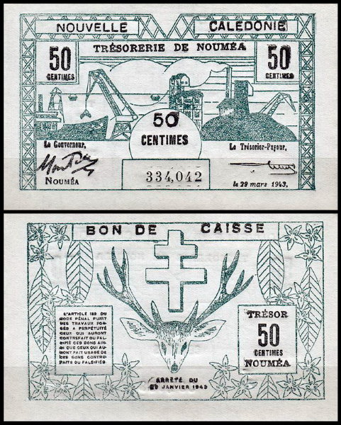 Новая Каледония 50 сантим 1943 (UNC Pick 54)