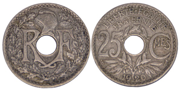 Франция, 25 сантимов 1920 год