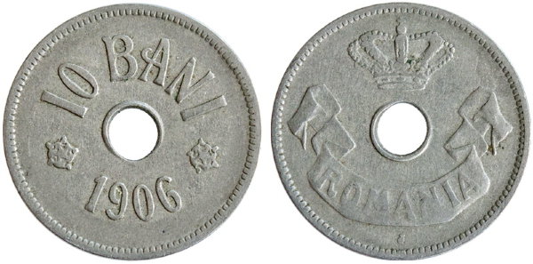 Румыния, 10 бани 1906 год, J VF