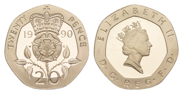 Англия, 20 пенсов 1990 год