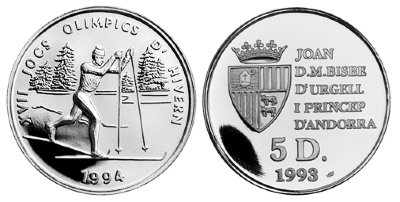 Андорра, 5 динер 1993 год, XVII Олимпийские игры в Лиллехаммере, ПРУФ