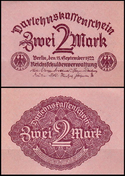 Германия 2 марки 1922 UNC P.62