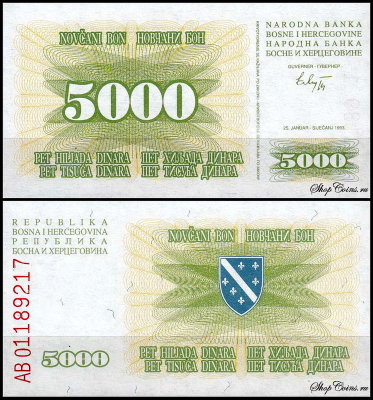 Босния и Герцеговина 5000 динар 1993 (UNC Pick 16a)
