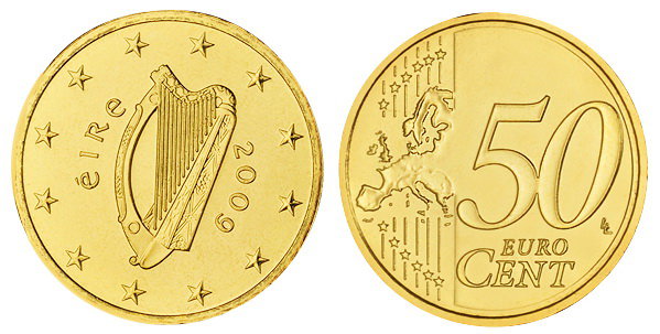 Ирландия, 50 центов 2009 (UNC, латунь)