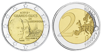 Люксембург, 2 евро 2012 (UNC) 100 лет со дня смерти Великого герцога Вильгельма IV