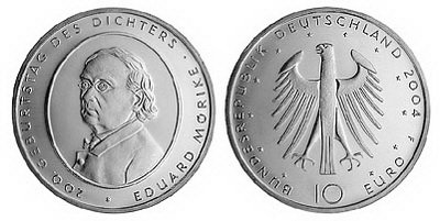 Германия, 10 евро 2004 F (UNC) 200 лет со дня рождения поэта Эдуарда Мёрике