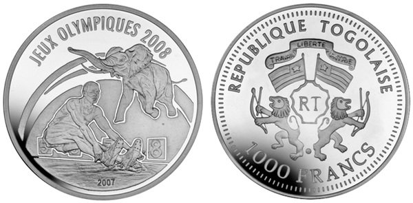 Того, 1000 франков 2008 (PROOF, серебро) XXIX летние Олимпийские игры в Пекине