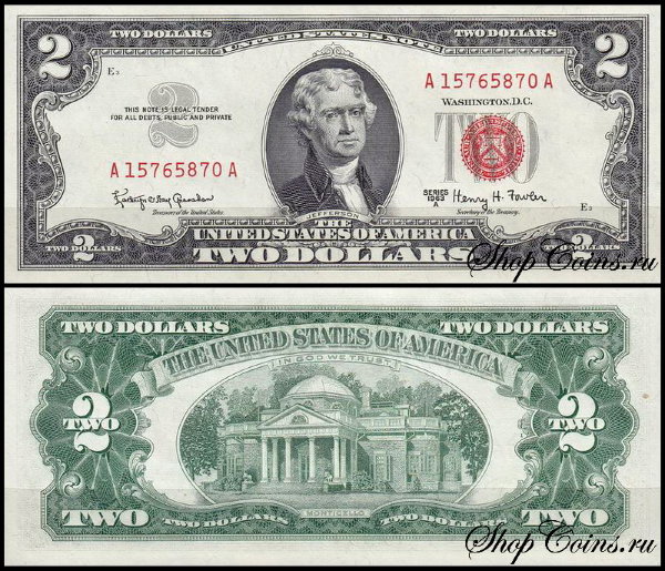 США 2 доллара 1963A (UNC Pick 382b) United States Note