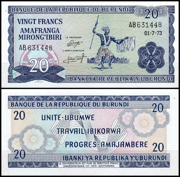 Бурунди 20 франков 1968-1973 (UNC Pick 21)
