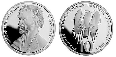 Германия, 10 марок 1997 год, Филипп Меланхтон, ПРУФ