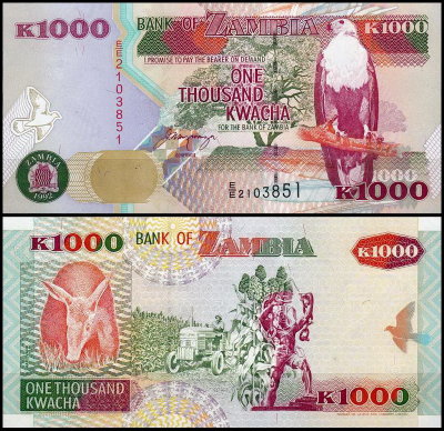 Замбия 1000 квача 1992-2003 (UNC Pick 40)