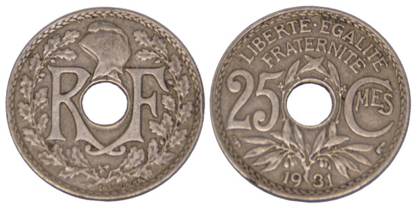 Франция, 25 сантимов 1931 год