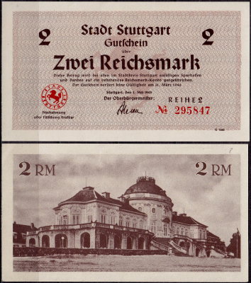 Штутгарт 2 марки 1945 (UNC)