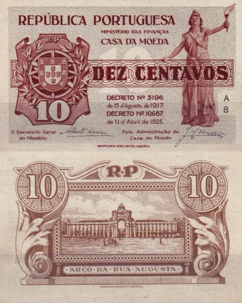 Португалия 10 сентаво 1919 (UNC Pick 101)