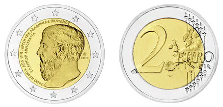 Греция, 2 евро 2013 год, 2400 лет Платоновской Академии