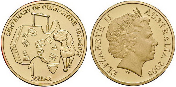 Австралия, 1 доллар 2008 (UNC, бронза) 100-летие подписания акта о карантине животных