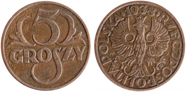 Польша, 5 грошей 1938 год