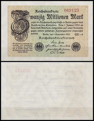 Германия 20.000.000 марок 1923 UNC P.108 Вариант 1