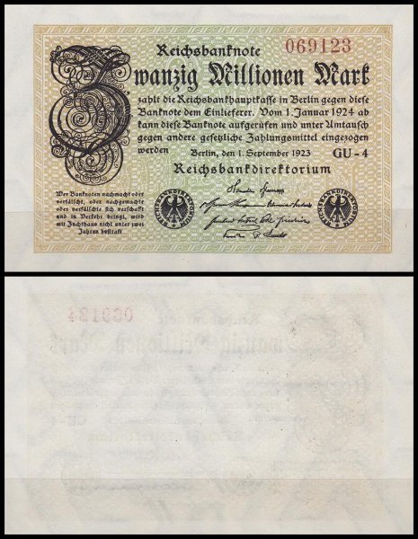 Германия 20.000.000 марок 1923 UNC P.108 Вариант 1