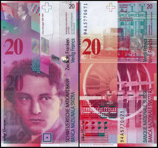 Швейцария 20 франков 2000-2008 (UNC Pick 69)