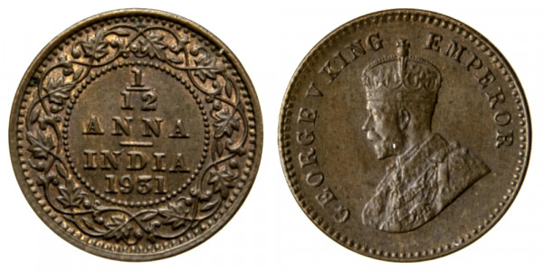 Индия, 1/12 анны 1931 год