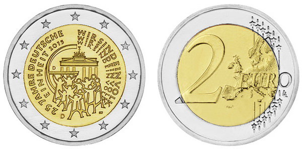 Германия, 2 евро 2015 год, 25 лет объединения Германии