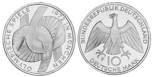 Германия, 10 марок 1972 год, XX Олимпийские игры в Мюнхене, Узел