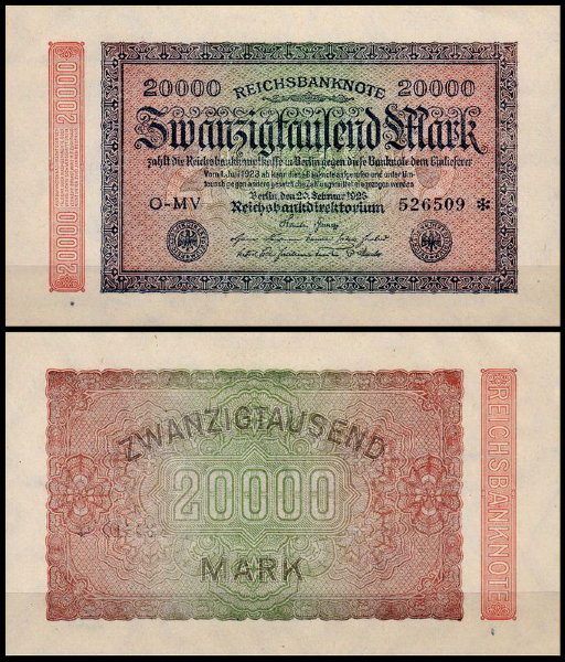 Германия 20000 марок 1923 UNC P.85 Вариант 2
