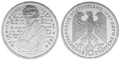 Германия, 10 марок 1997 год, Генрих Гейне
