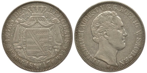 САКСОНИЯ 1 ТАЛЕР 1847 F, ФРИДРИХ АВГУСТ II (1836-1854)