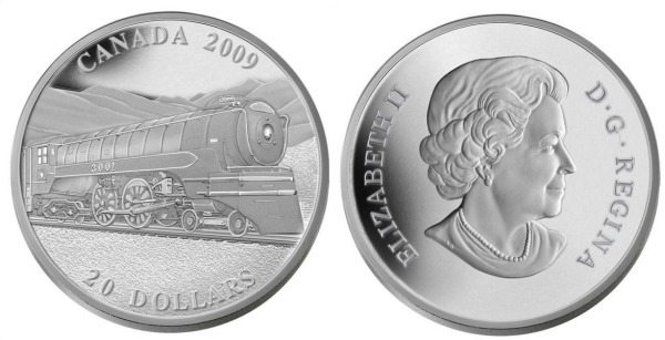 Канада 20 долларов 2009 год, поезд - silver Jubilee