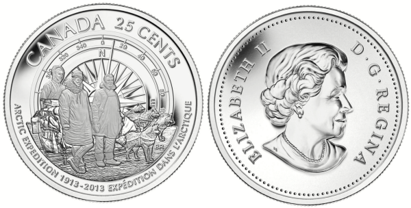 Канада, 25 центов 2013 год, 100 лет Арктической экспедиции