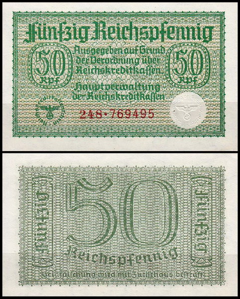 Германия 50 пфеннигов 1940-1945 UNC P.R135a Для оккупированных территорий