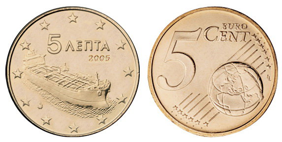 Греция, 5 центов 2005 (UNC, медь)