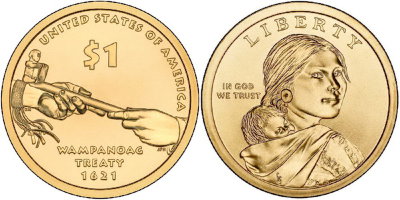 США, 1 доллар 2011 год, Мирный союз поселенцев с индейцами